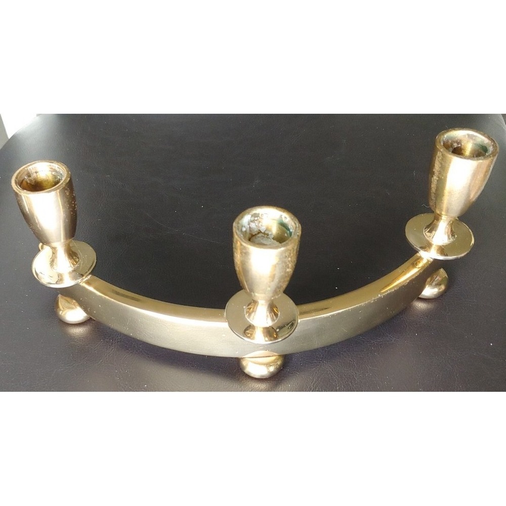 Mid Century Dirilyte Brass Curved Candlestick Holder Grannycore Vintage